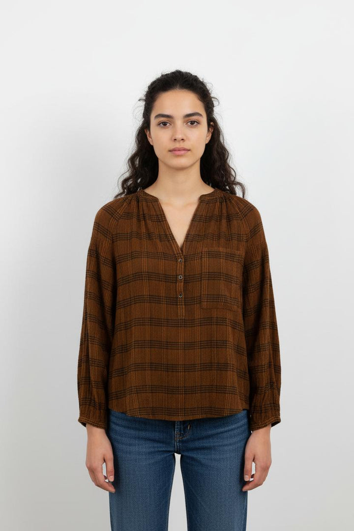Top marron à carreaux - Taille M/38