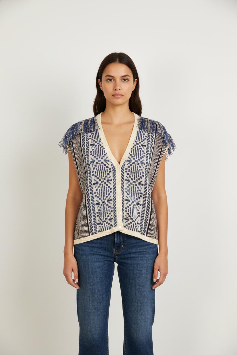 Cardigan en maille bleu et blanc - Taille S/36