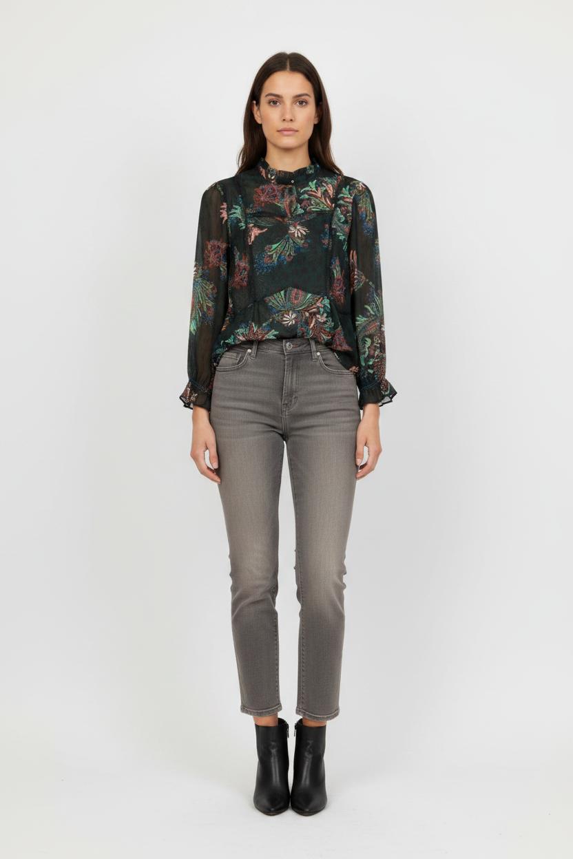 Blouse verte à motifs - Taille XS/34
