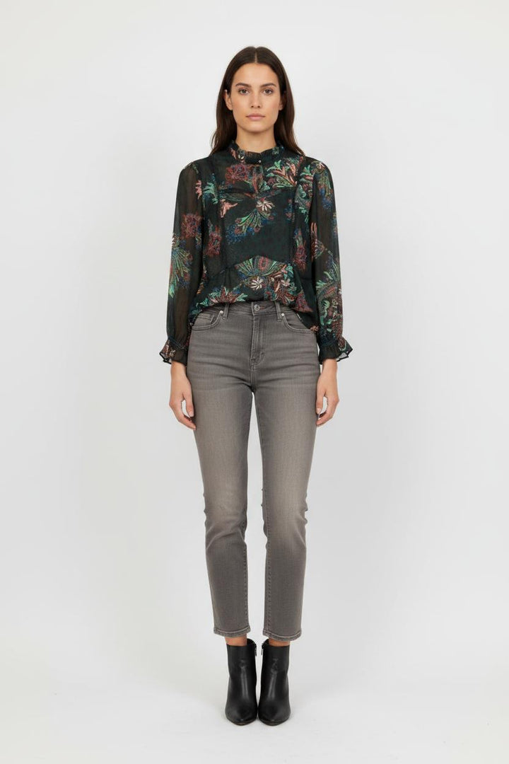 Blouse verte à motifs - Taille XS/34