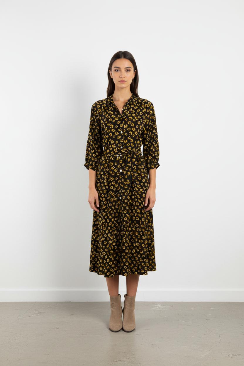 Robe Midi Noire et Jaune - Taille M/38