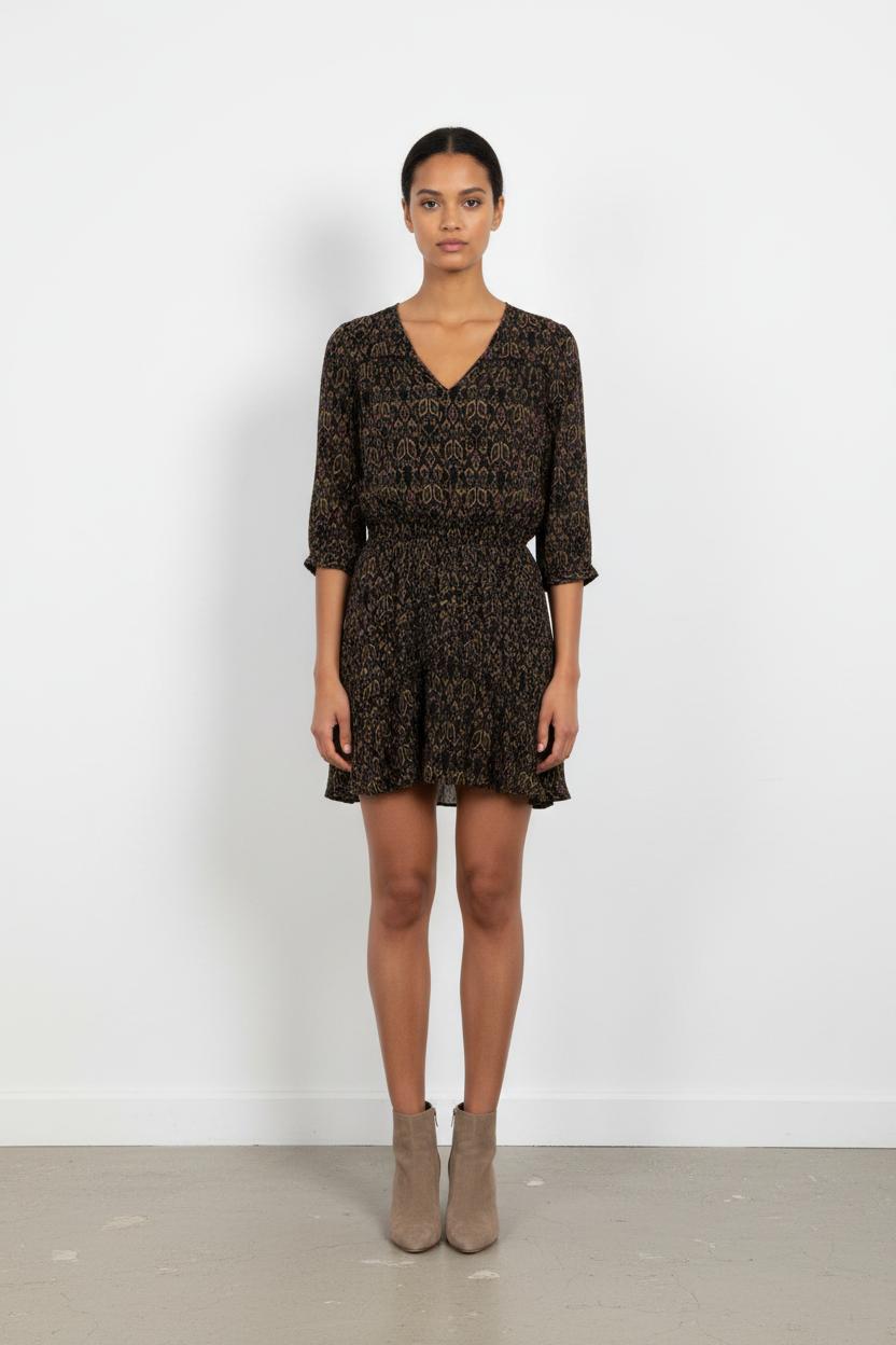 Robe Courte Noire et Jaune - Taille XS/34