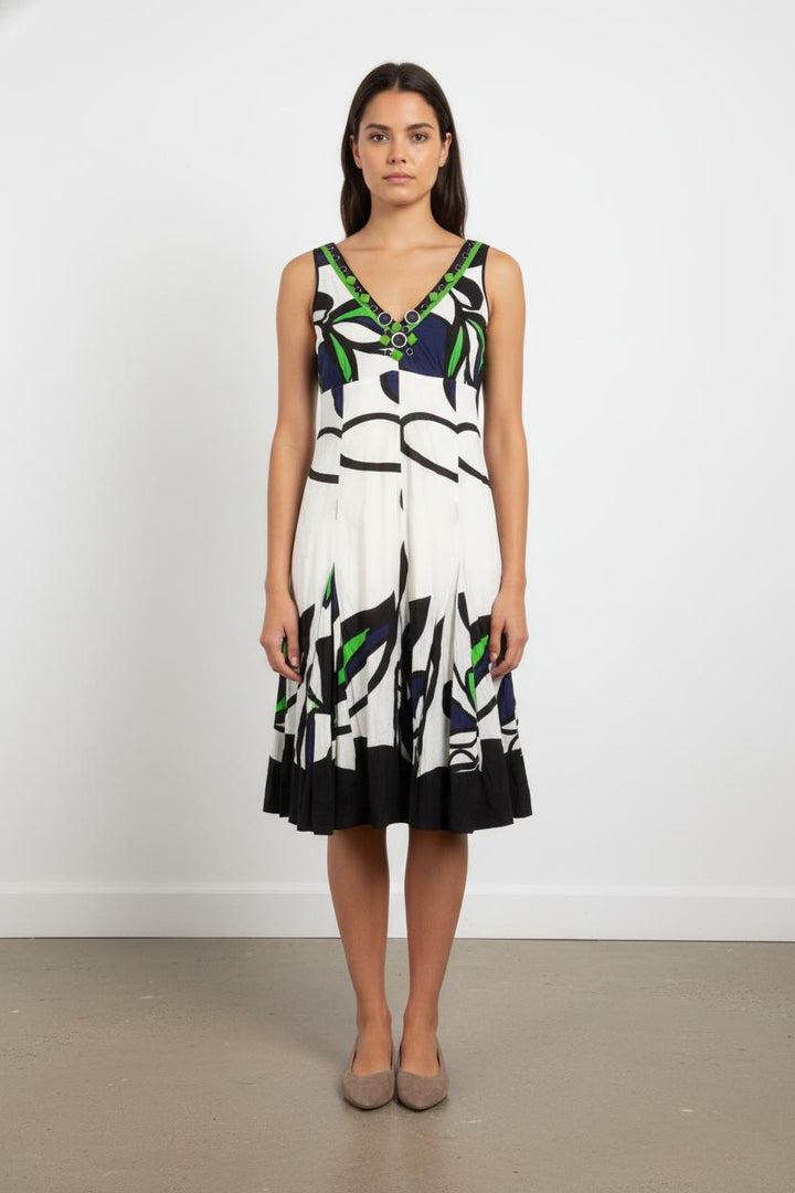 Robe Midi Blanche Noire et Verte - Taille S/36