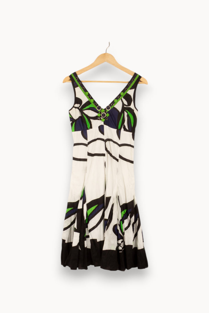 Robe Midi Blanche Noire et Verte - Taille S/36 de la marque Derhy | PARAD48315 - Vendu par Paradigme - Image 2