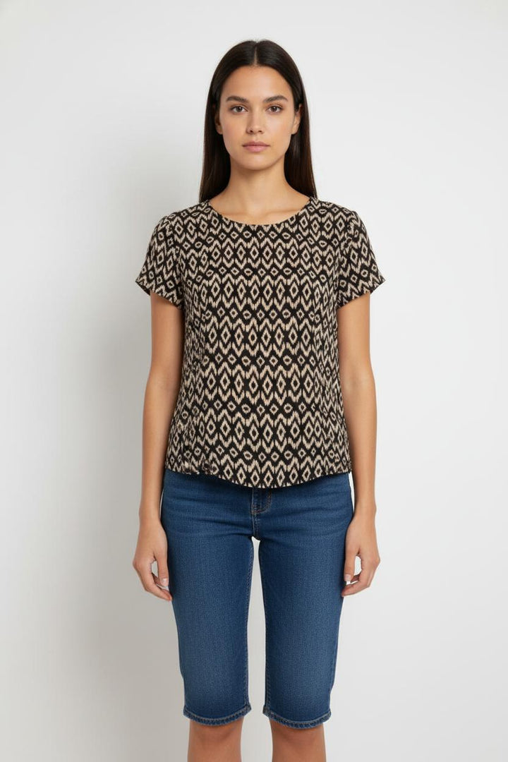 Blouse Noire et Beige - Taille S/36