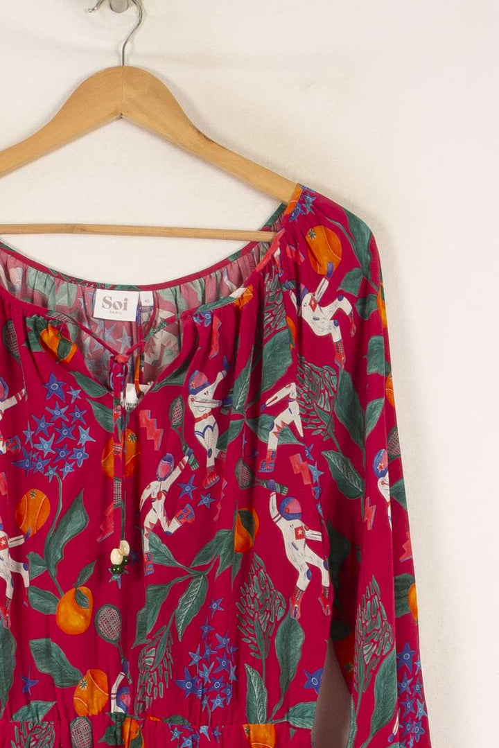 Robe Midi Rose et Vert - Taille L/40 de la marque Soi Paris | PARAD48368 - Vendu par Paradigme - Image 3
