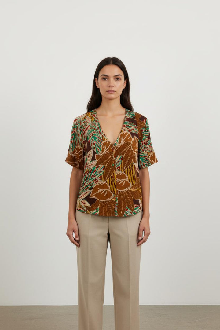 Chemisette Marron et Verte - Taille XS/34