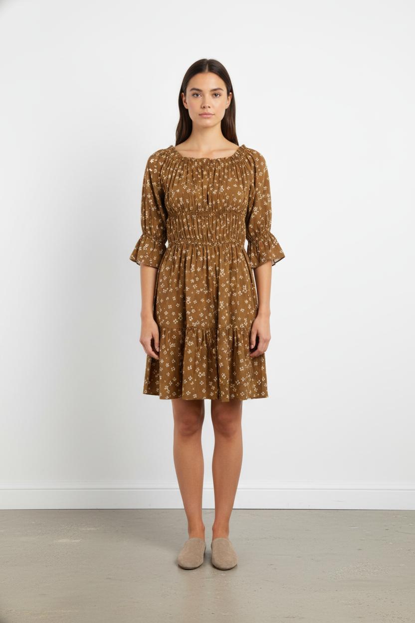Robe Fleurie Marron - Taille S/36