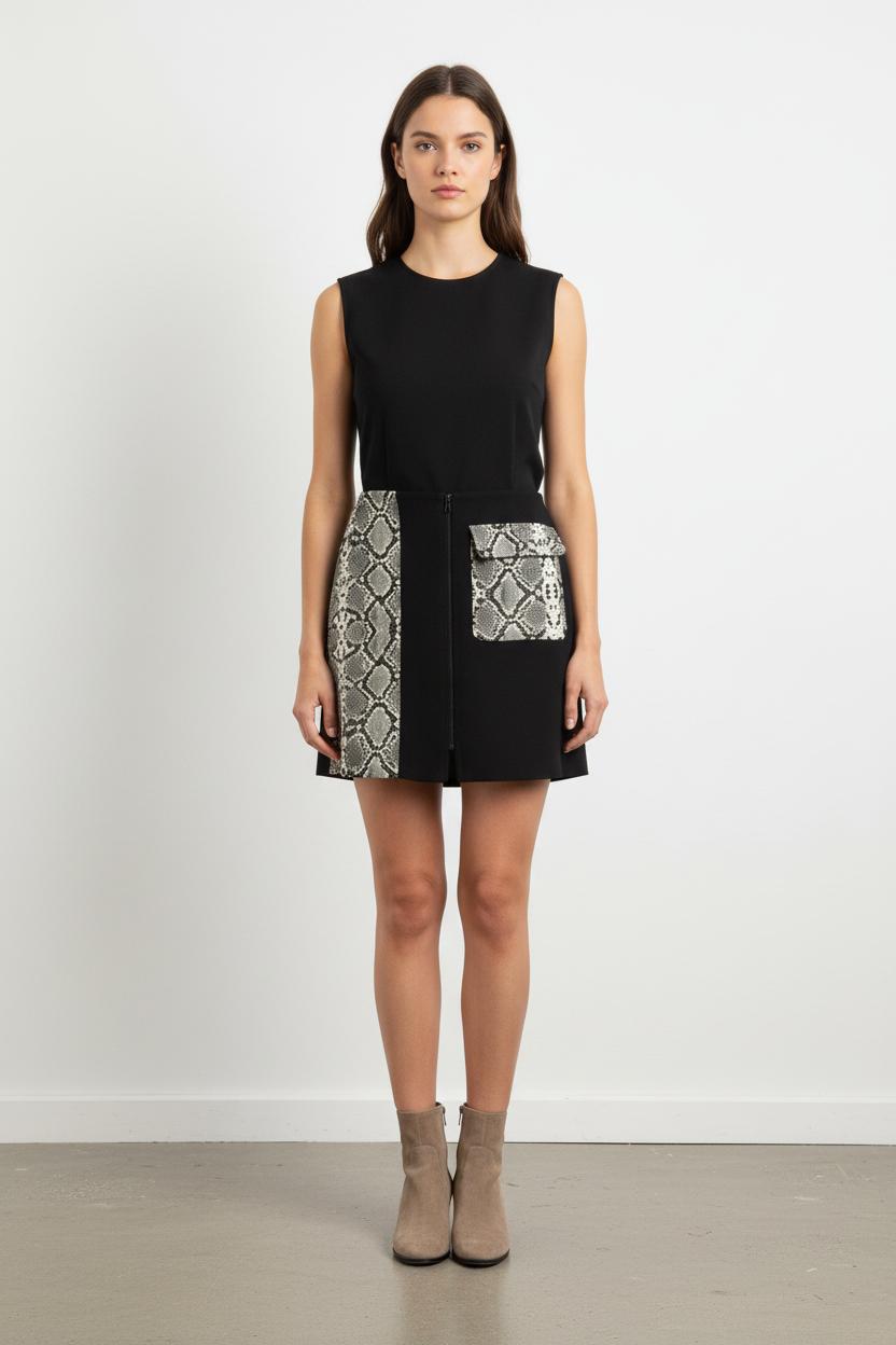Jupe Courte Noire et Imprimée Python - Taille L/40