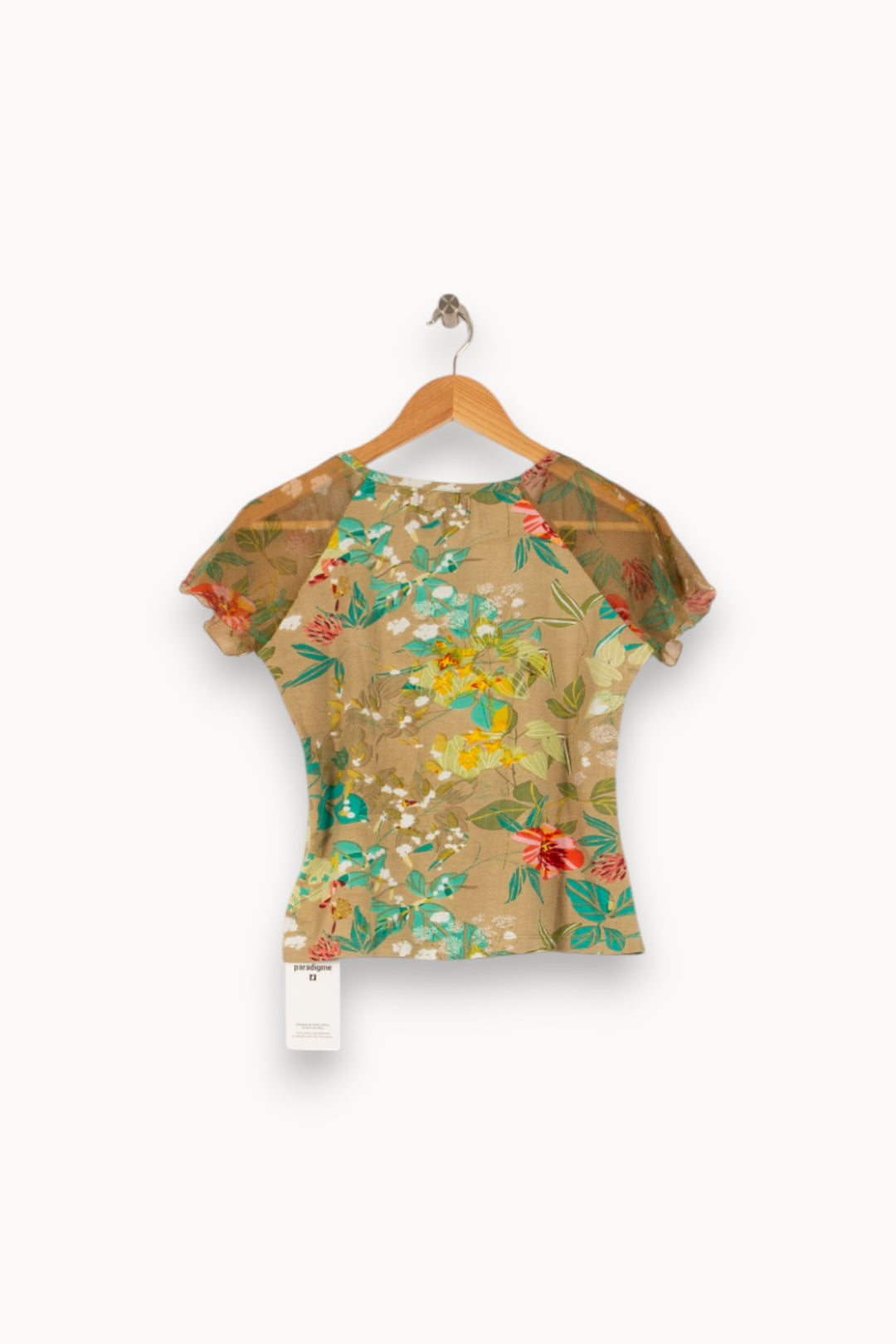 Top Fleuri Vert et Beige - Taille S/36 de la marque Derhy | PARAD48557 - Vendu par Paradigme - Image 4