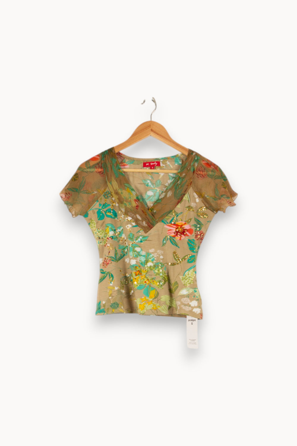 Top Fleuri Vert et Beige - Taille S/36 de la marque Derhy | PARAD48557 - Vendu par Paradigme - Image 2