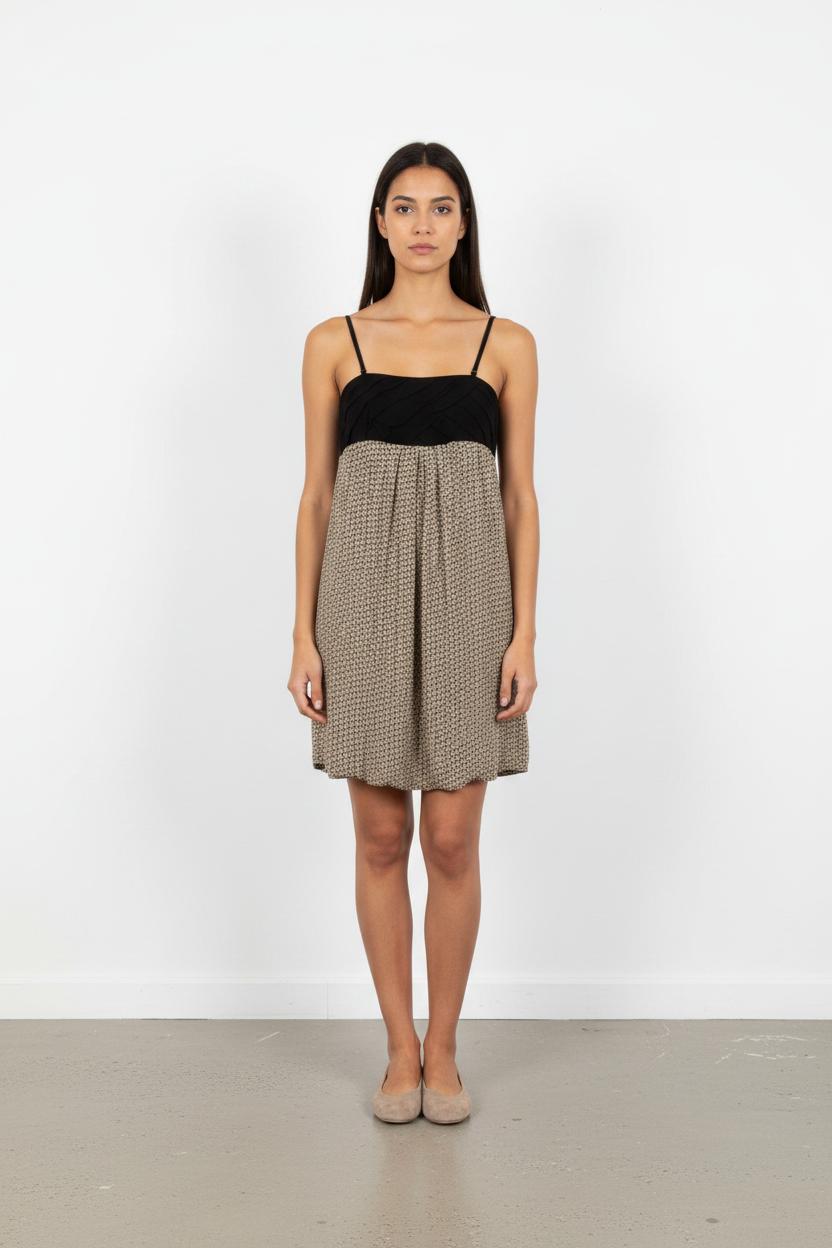 Robe à Bretelles Noire et Beige - Taille L/40