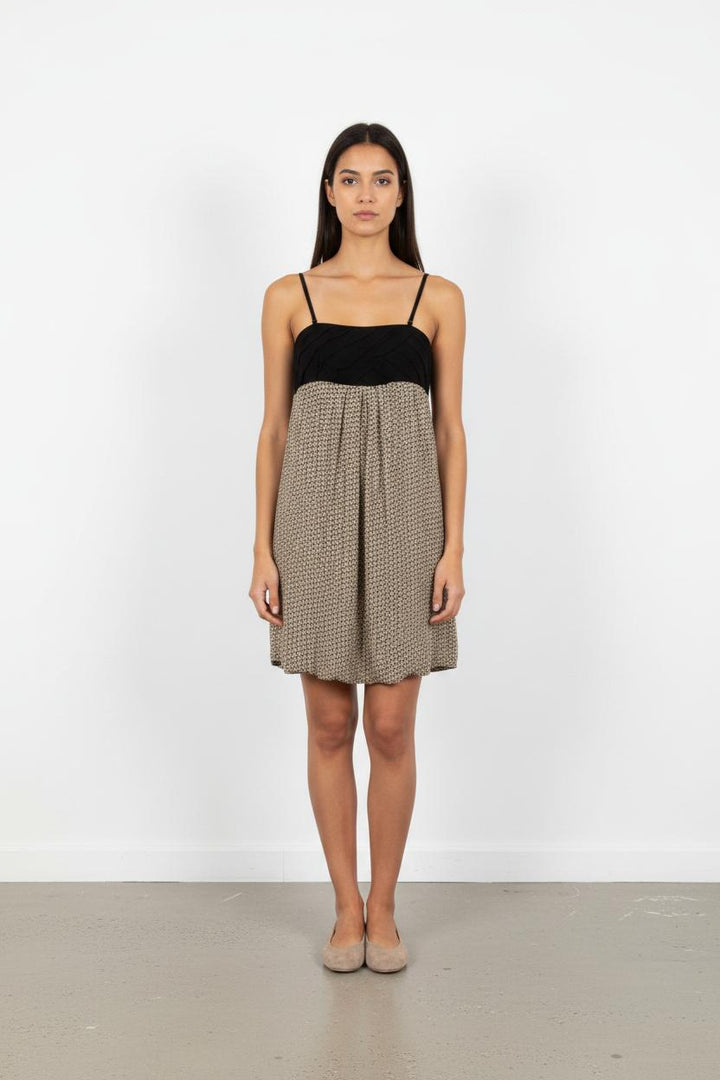 Robe à Bretelles Noire et Beige - Taille L/40