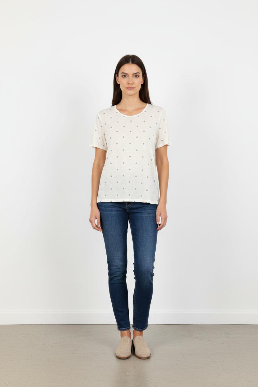 Tee-shirt Blanc à Pois Gris - Taille M/38