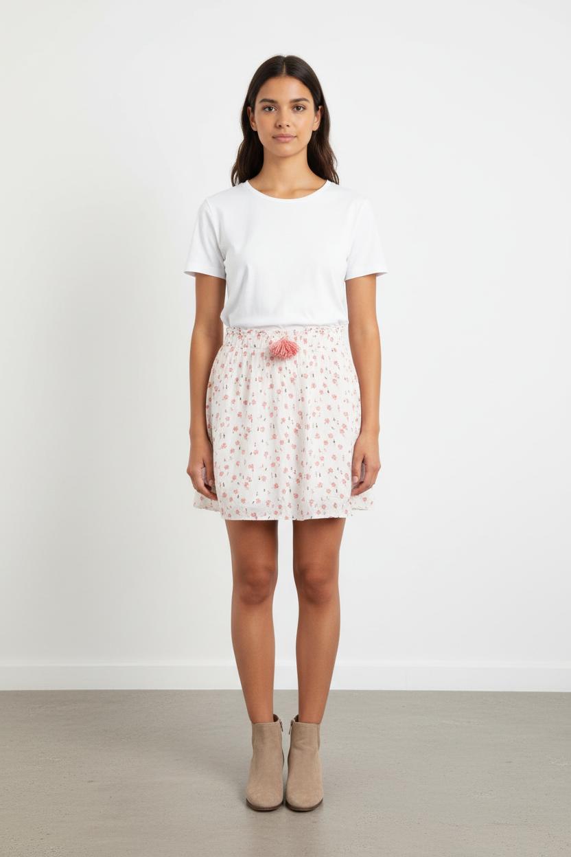 Jupe Courte Blanche et Rose - Taille S/36