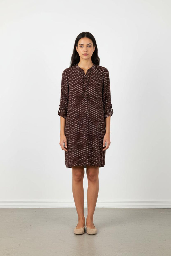 Robe Courte Violette à Pois Beiges - Taille M/38