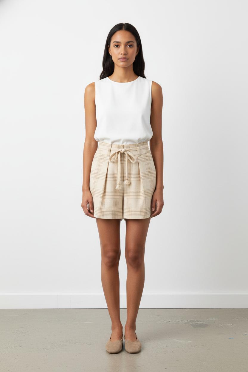 Short Beige à Carreaux - Taille S/36