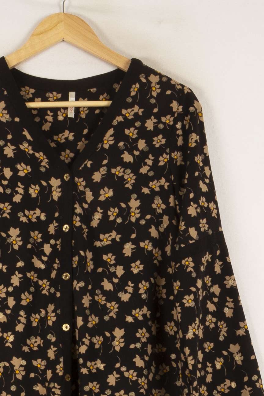 Robe Fleurie Noire et Jaune - Taille S/36 de la marque I.Code | PARAD48827 - Vendu par Paradigme - Image 3