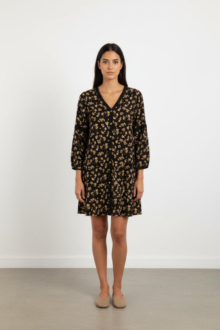 Robe Fleurie Noire et Jaune - Taille S/36