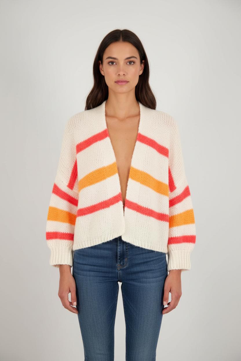Cardigan Blanc Orange et Rose - Taille T.U.
