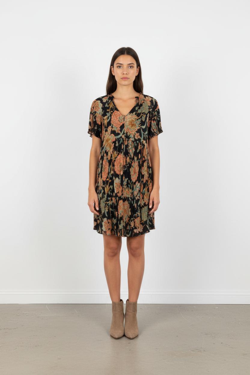 Robe Courte Noire et Orange - Taille XS/34