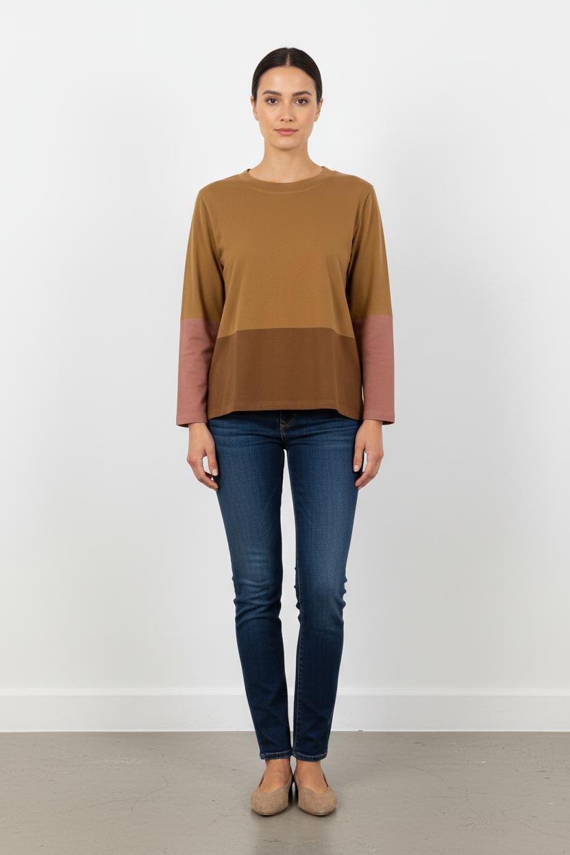 Tee-shirt Manches Longues Marron et Rose - Taille S/36