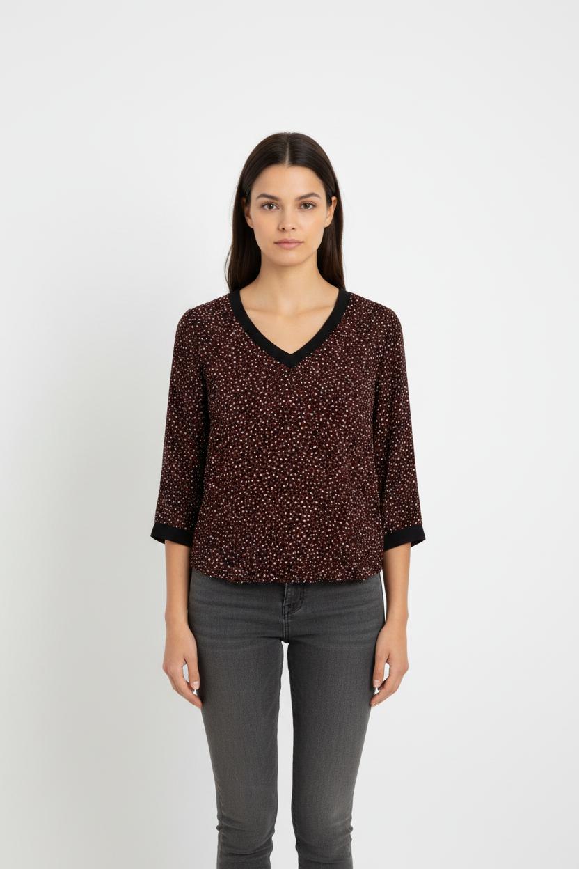 Blouse Noire à Pois Blancs et Rouges - Taille S/36