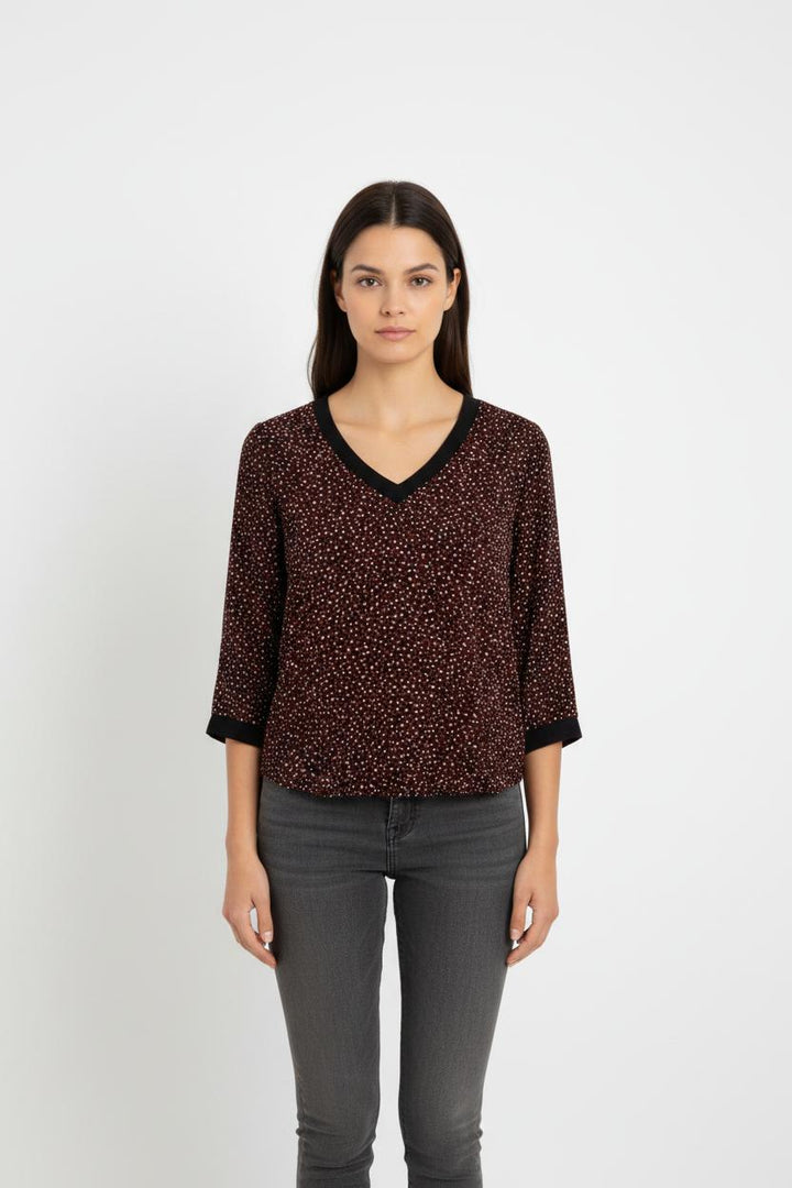 Blouse Noire à Pois Blancs et Rouges - Taille S/36