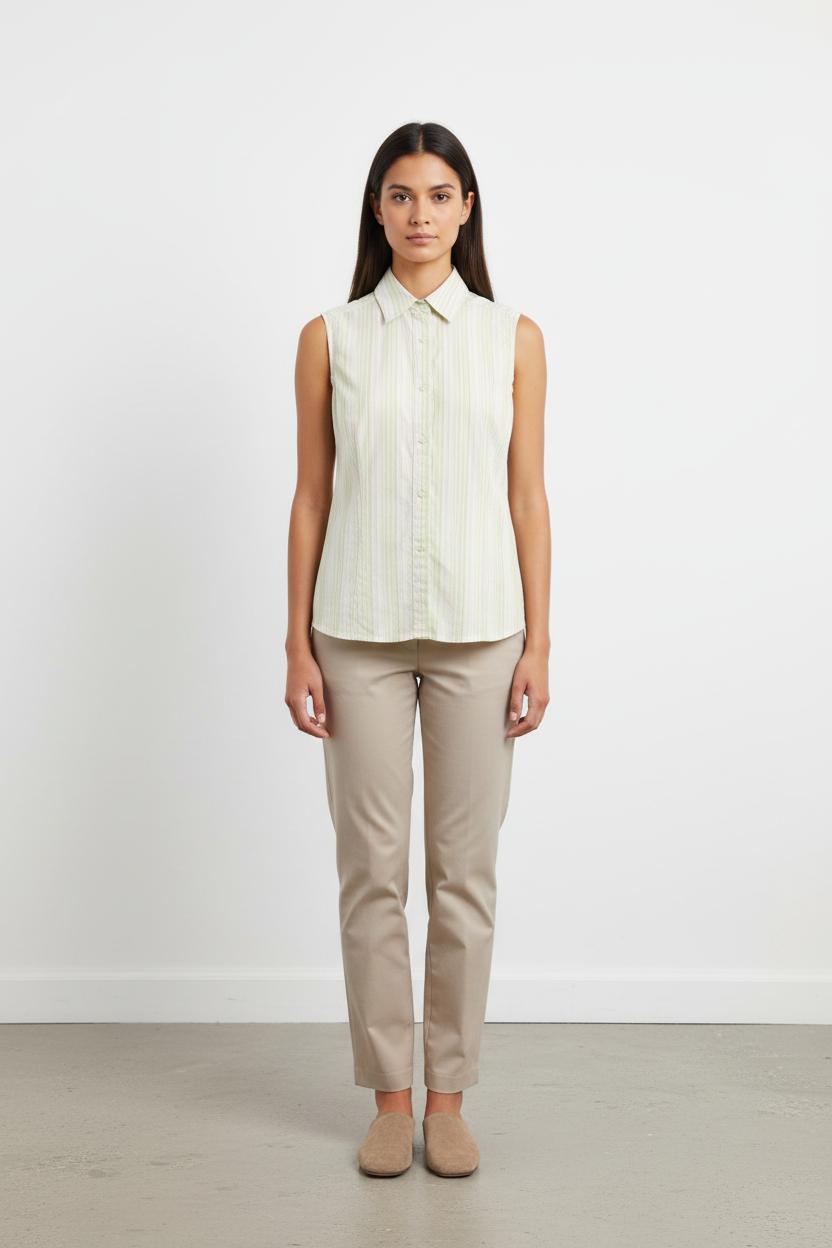 Chemisier Sans Manches Blanc et Vert - Taille M/38