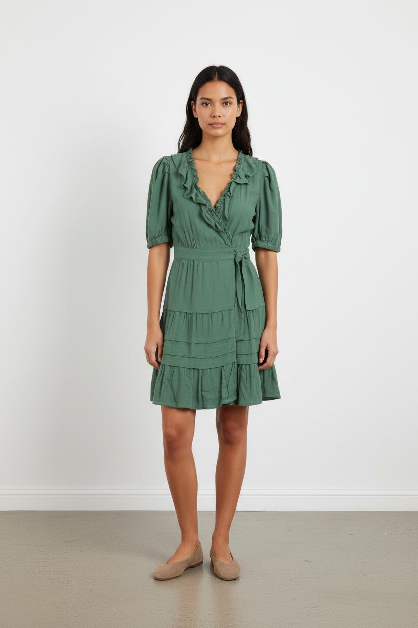 Robe Portefeuille Verte - Taille XS/34
