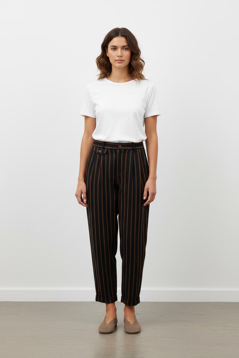 Pantalon Rayé Noir et Marron - Taille XS/34