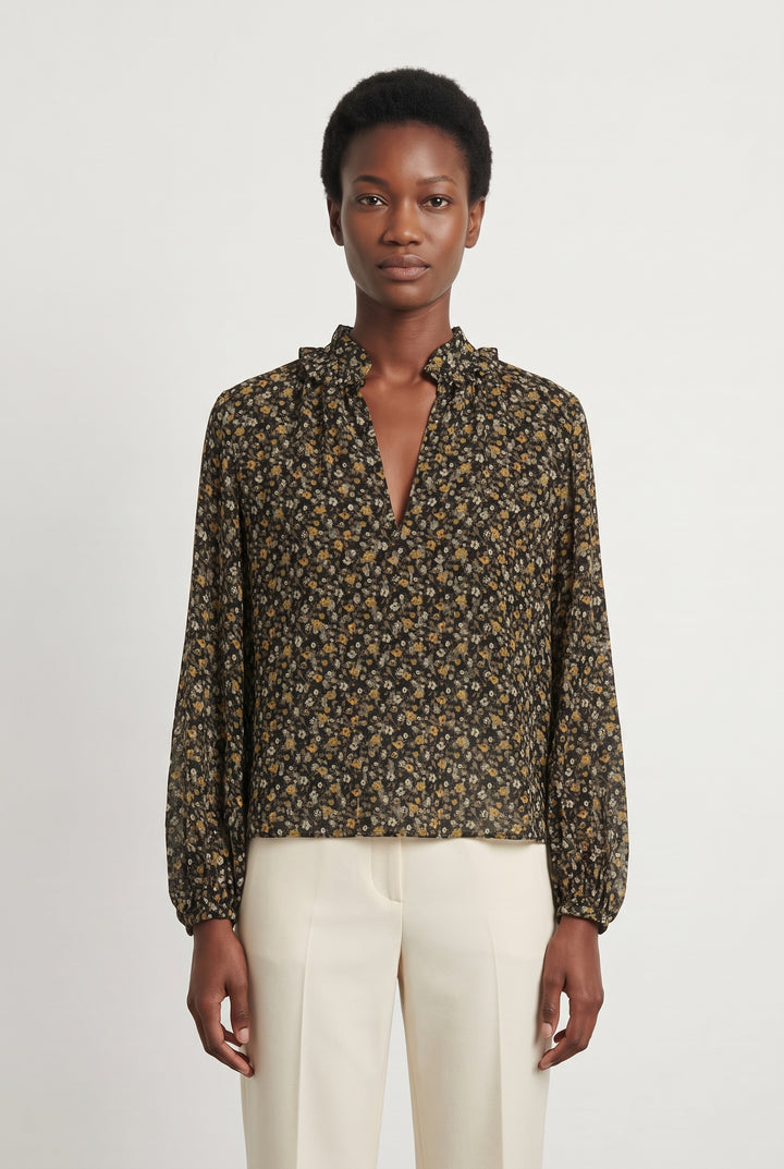 Blouse Fleurie Noire et Jaune - Taille S/36 de la marque The Kooples | PARAD49146 - Vendu par Paradigme - Image 1