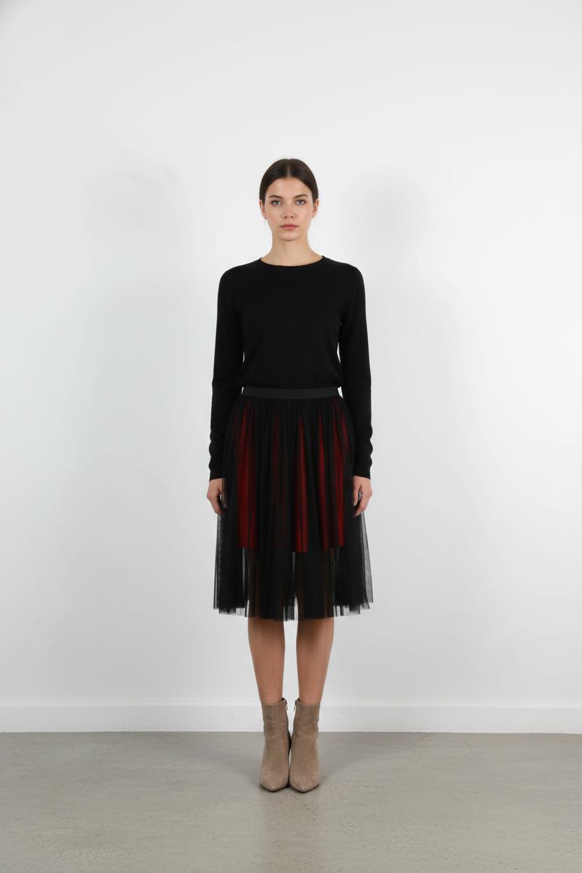 Jupe Midi Noire et Rouge - Taille S/36