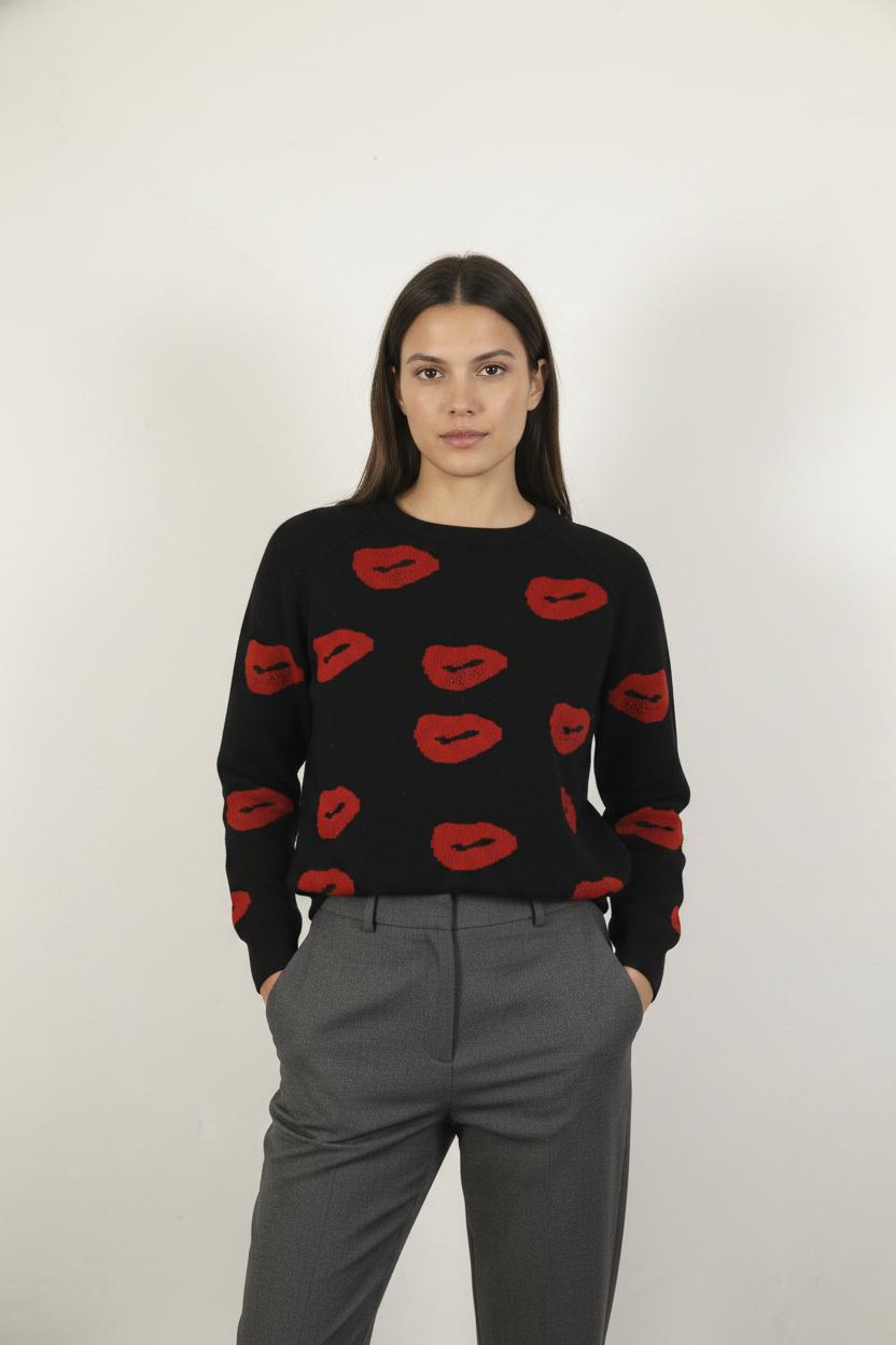 Pull Noir et Rouge - Taille S/36