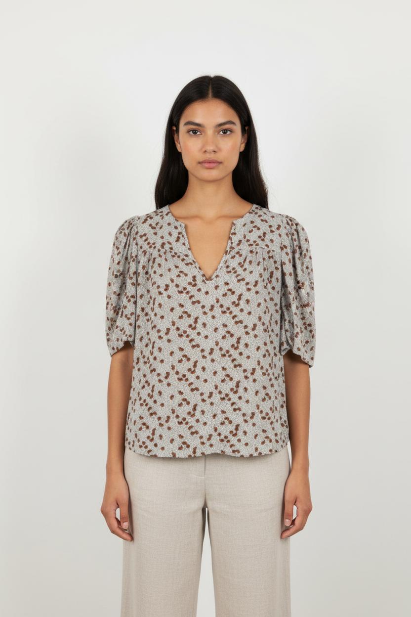 Blouse Blanche et Marron - Taille L/40