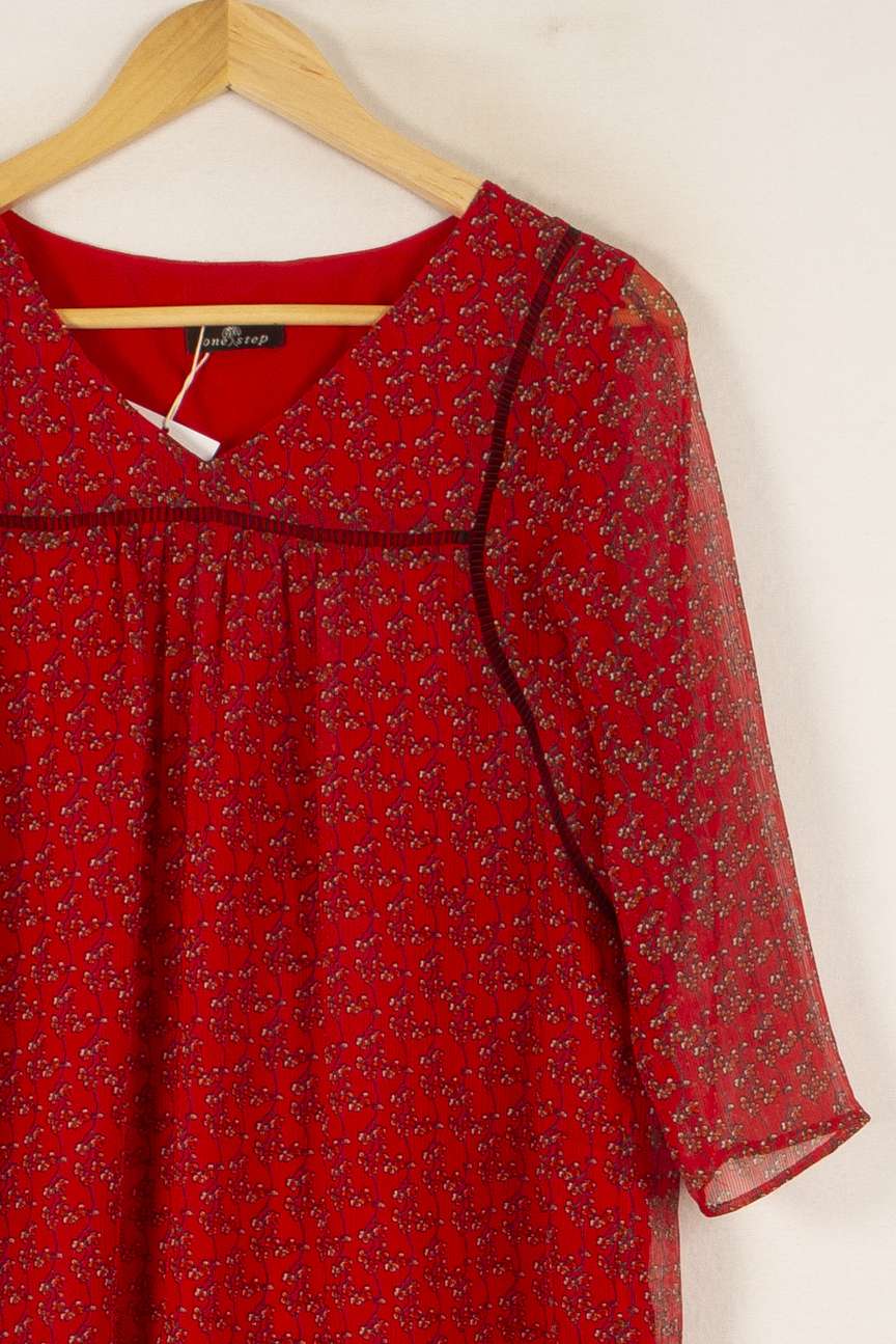 Robe Fleurie Rouge - Taille M/38 de la marque One Step | PARAD49764 - Vendu par Paradigme - Image 3