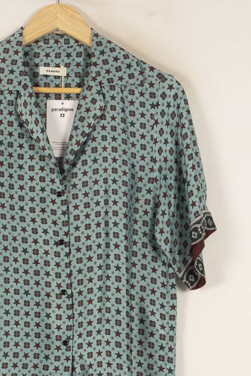 Chemise Manches Courtes Bleue et Marron - Taille XS/34 de la marque Sandro | PARAD49787 - Vendu par Paradigme - Image 3