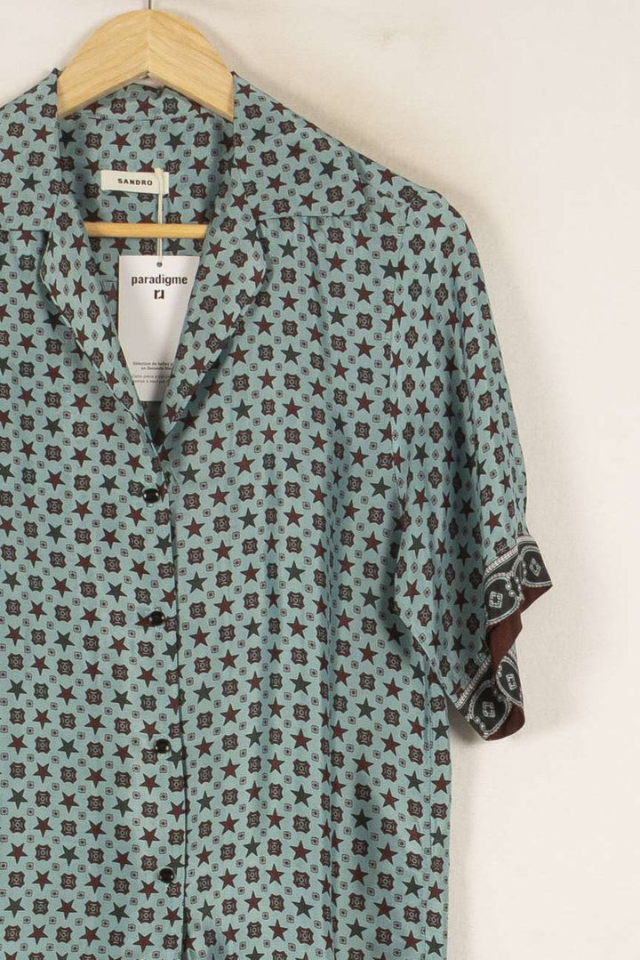 Chemise Manches Courtes Bleue et Marron - Taille XS/34 de la marque Sandro | PARAD49787 - Vendu par Paradigme - Image 3