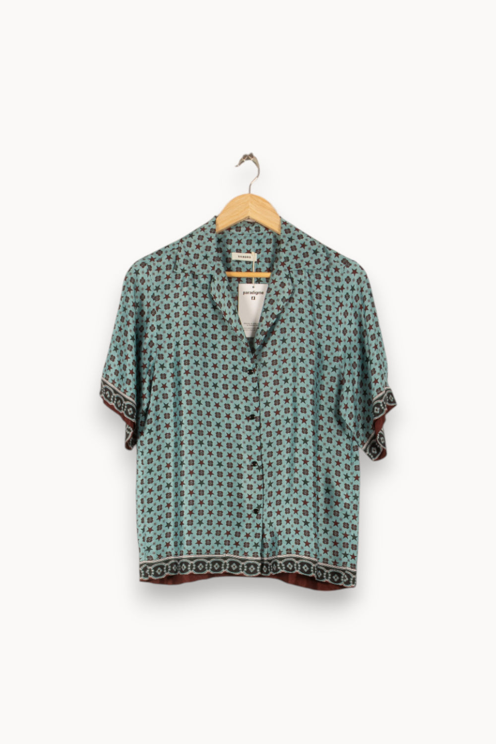 Chemise Manches Courtes Bleue et Marron - Taille XS/34 de la marque Sandro | PARAD49787 - Vendu par Paradigme - Image 2