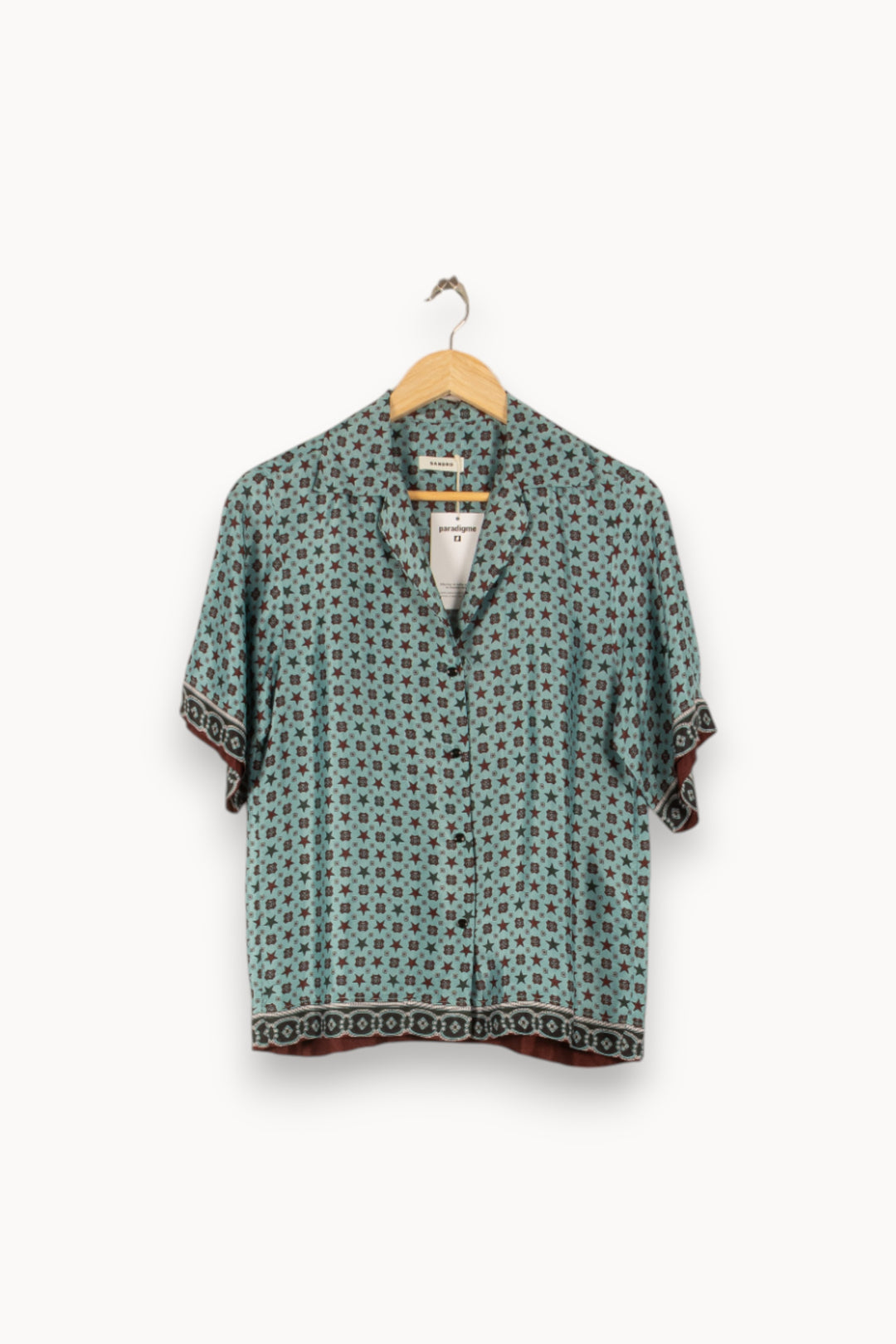 Chemise Manches Courtes Bleue et Marron - Taille XS/34 de la marque Sandro | PARAD49787 - Vendu par Paradigme - Image 2