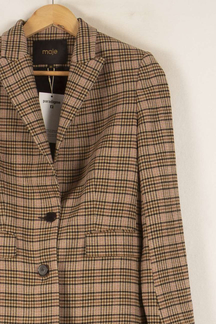 Veste à Carreaux Beige et Noir - Taille S/36 de la marque Maje | PARAD49808 - Vendu par Paradigme - Image 3