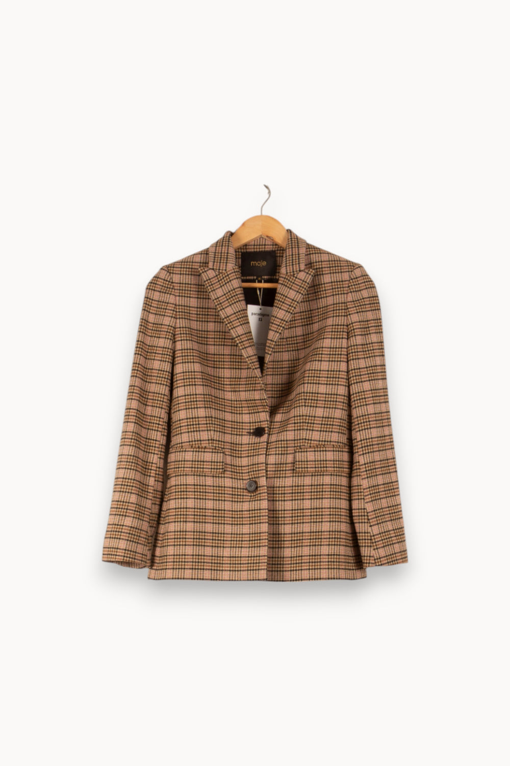 Veste à Carreaux Beige et Noir - Taille S/36 de la marque Maje | PARAD49808 - Vendu par Paradigme - Image 2