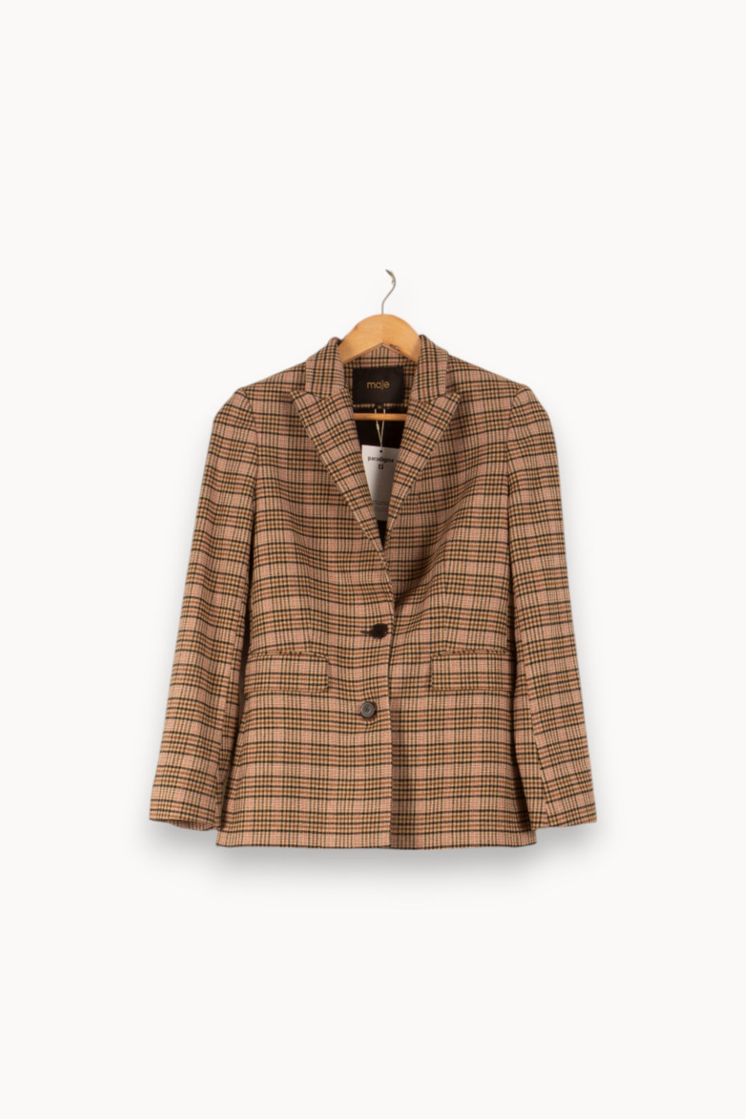 Veste à Carreaux Beige et Noir - Taille S/36 de la marque Maje | PARAD49808 - Vendu par Paradigme - Image 2