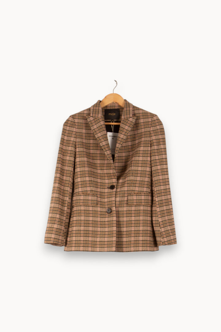 Veste à Carreaux Beige et Noir - Taille S/36 de la marque Maje | PARAD49808 - Vendu par Paradigme - Image 2
