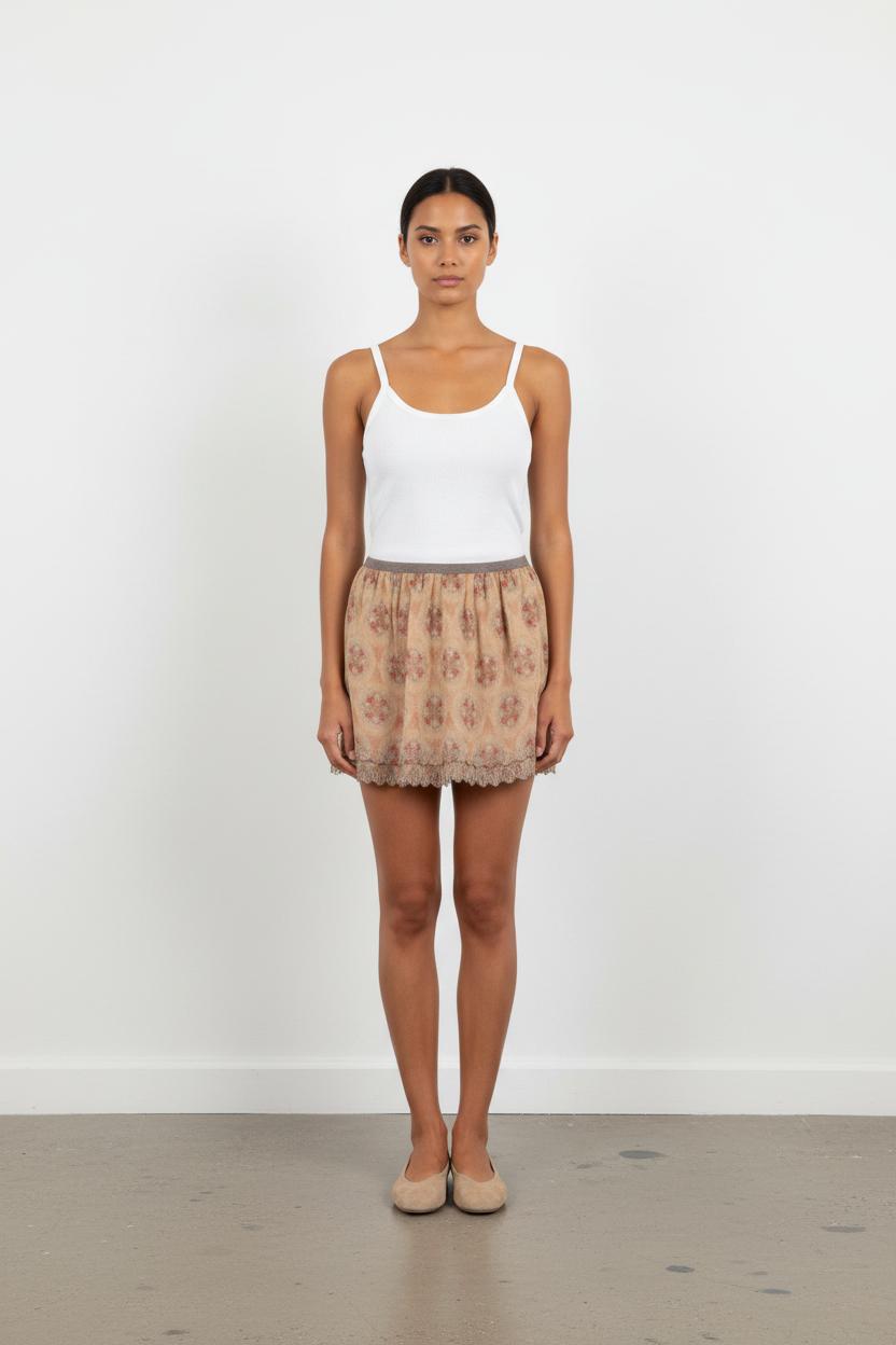 Jupe Courte Rose et Beige - Taille L/40