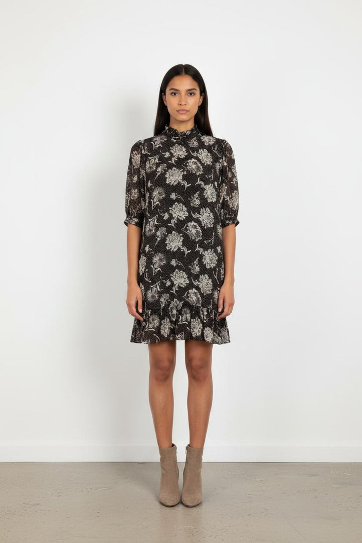 Robe Fleurie Noire et Blanche - Taille L/40