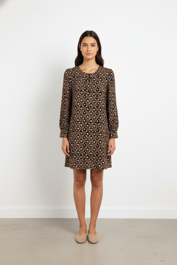 Robe Fleurie Noire et Beige - Taille XS/34