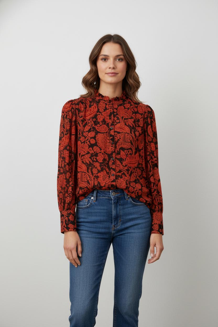 Blouse Bordeaux et Noire - Taille XS/34