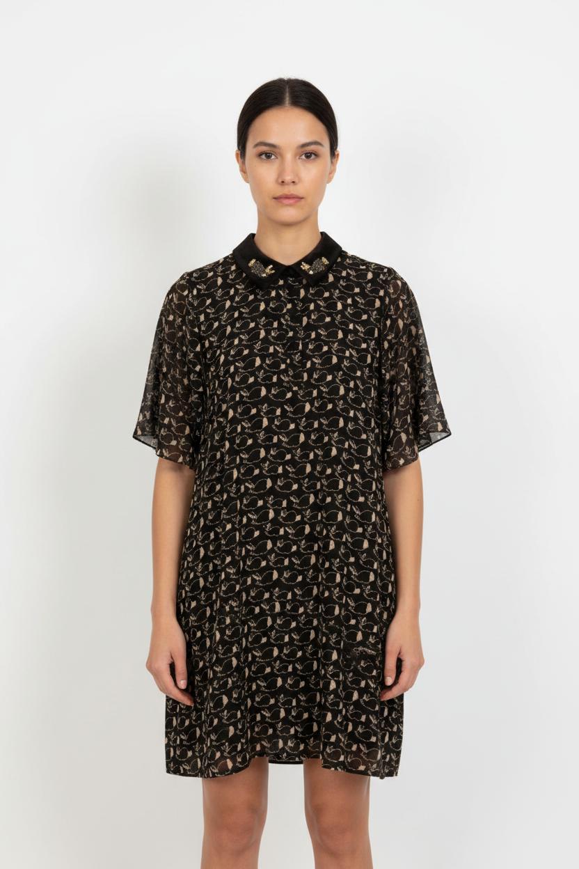 Robe Chemise Noire et Beige - Taille M/38