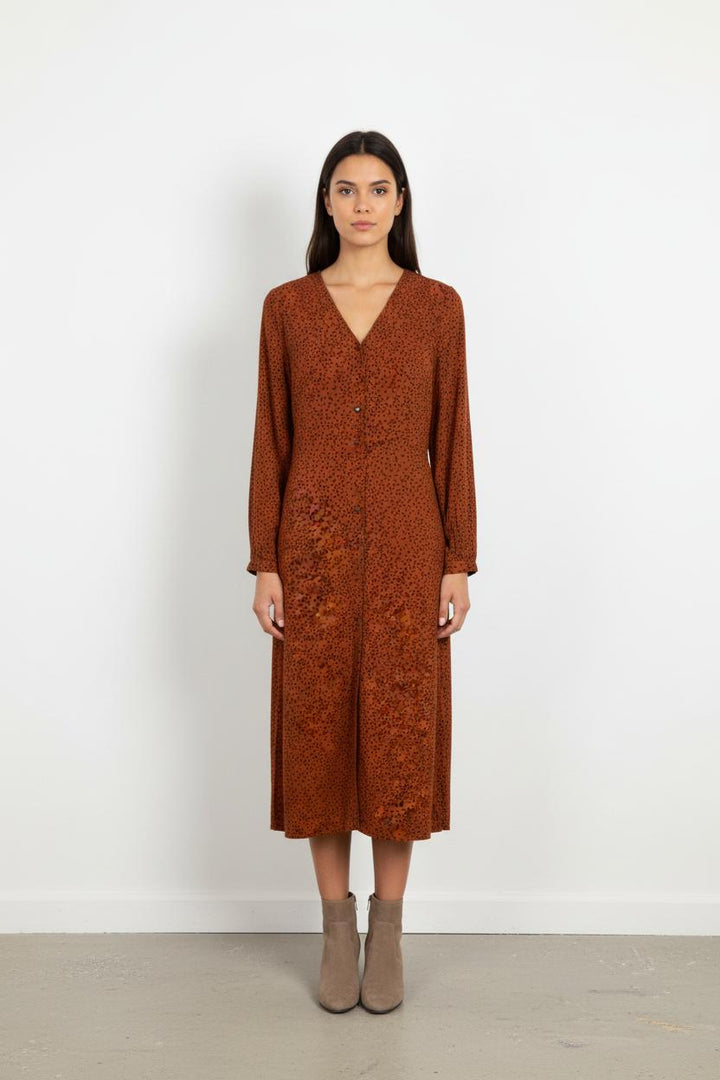 Robe Longue Rouge à Pois Noirs - Taille XS/34